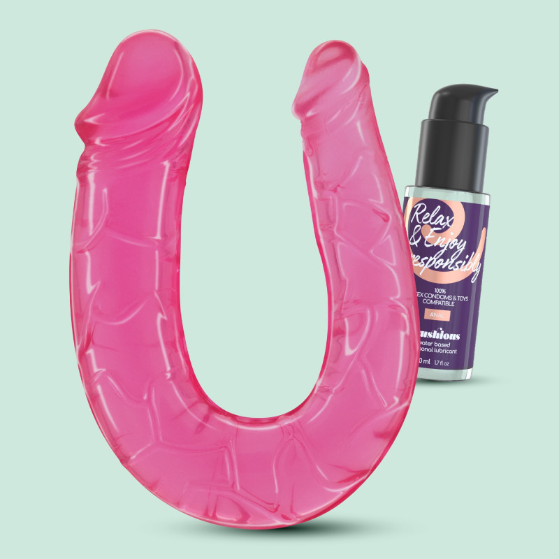 Dildo Doble Deep Diver con Lubricante Anal 50 ml Rosa Crushious