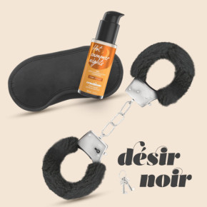 Set Désir Noir: Esposas + Antifaz de Satén + Lubricante con Efecto Calor Crushious