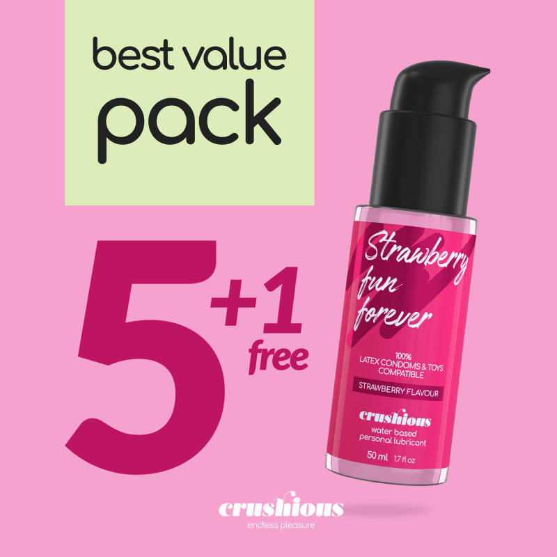 Pack de 5 Lubricantes Sabor Fresa y Champán Crushious 50 ml + 1 Gratis