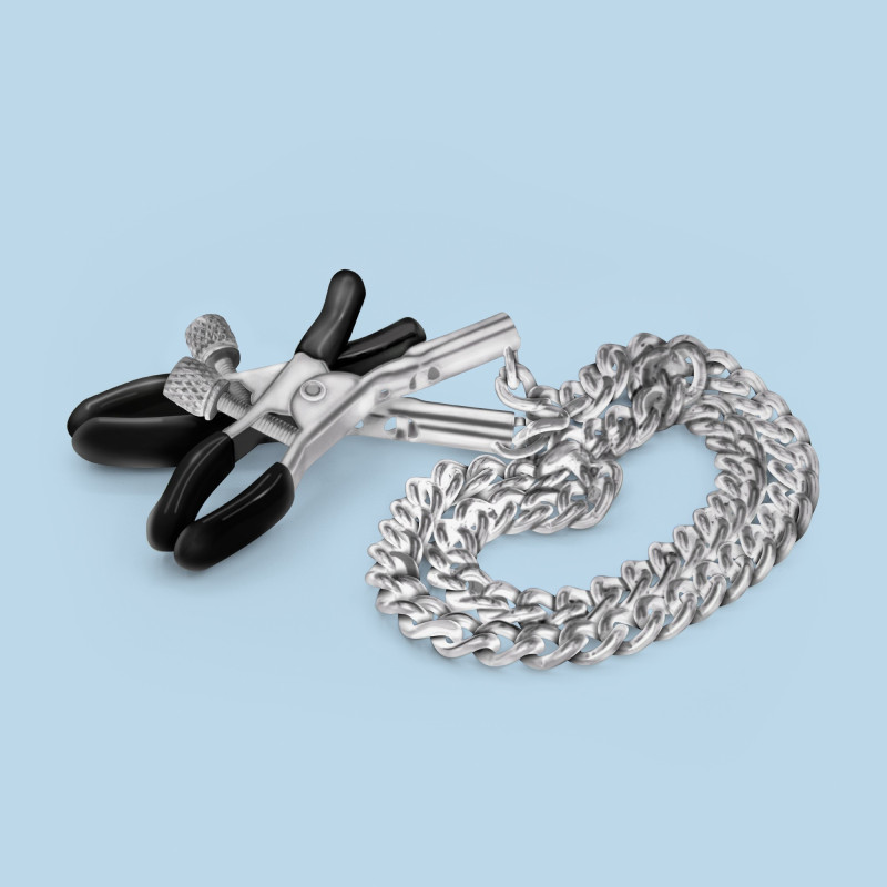 Pinzas Plateadas con Cadena para Pezones Crushious